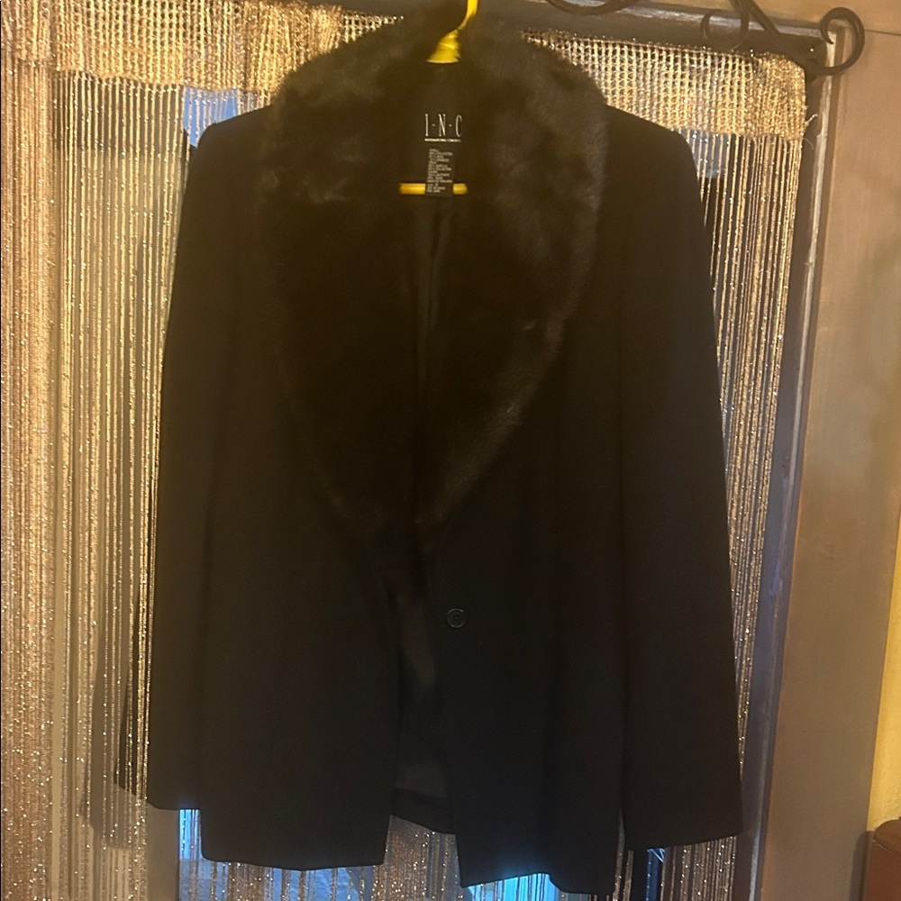 INC International Concepts Women's Elegant Black Blazer with Faux Fur Trim